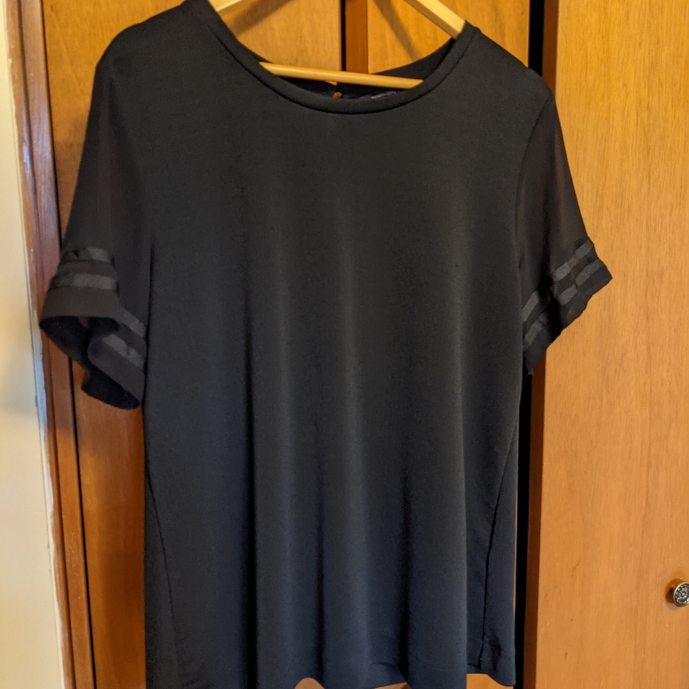 Black Blouse with Transparent Striped Sleeves